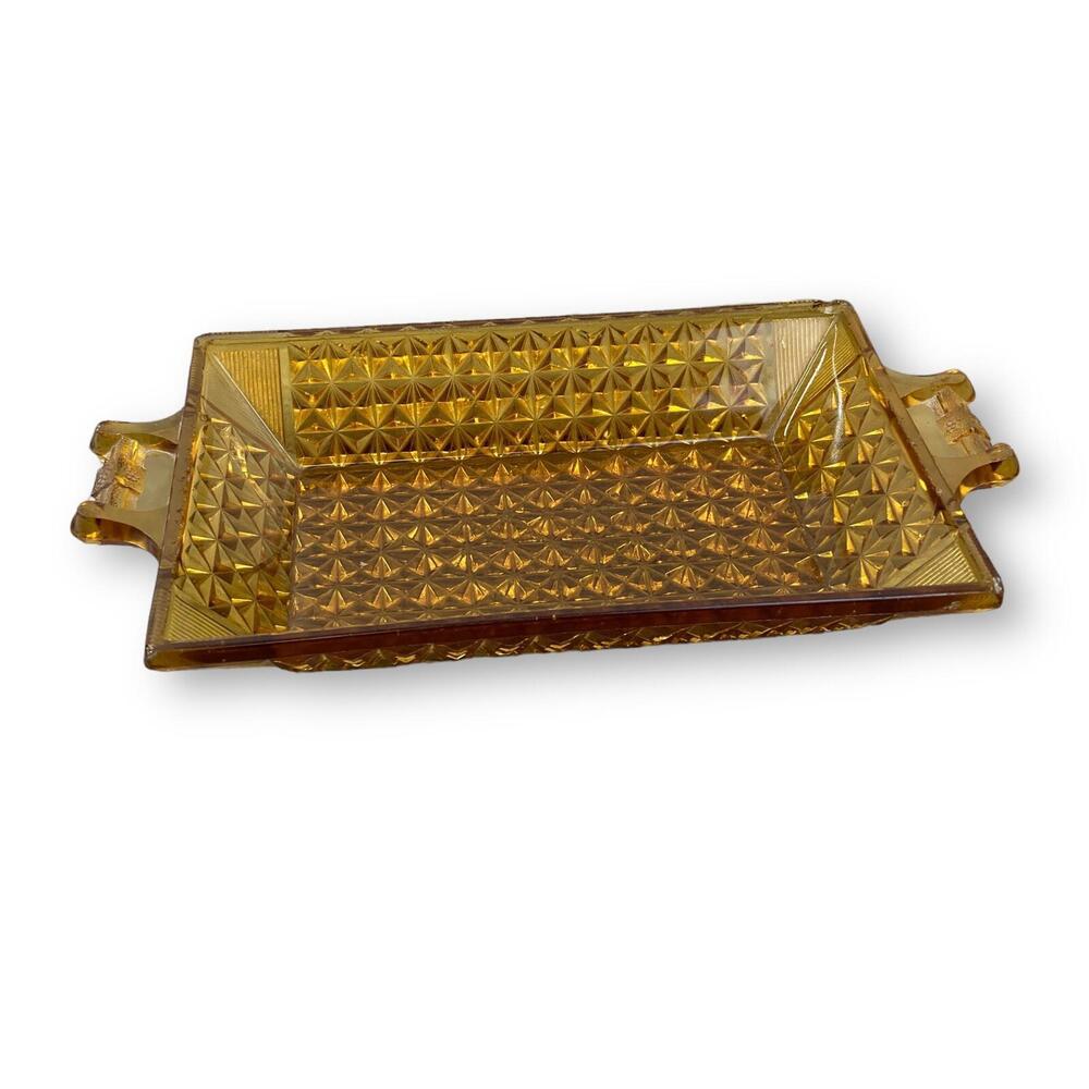 Vintage Amber Glassware Tray Art Deco Depression 9"X6"